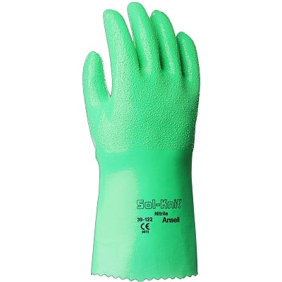 39-122 12 in Reinforced Nitrile Gloves, Gauntlet Cuff, Interlock Knit Cotton Lined, Size 9, Green