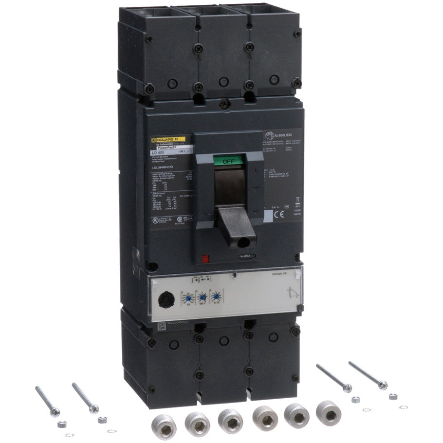 PowerPact Molded Case Circuit Breaker, L-Frame, Unit Mount, Micrologic 3.3, LI Trip Function, 14kA, 600 Vac, 3-Pole, 400A