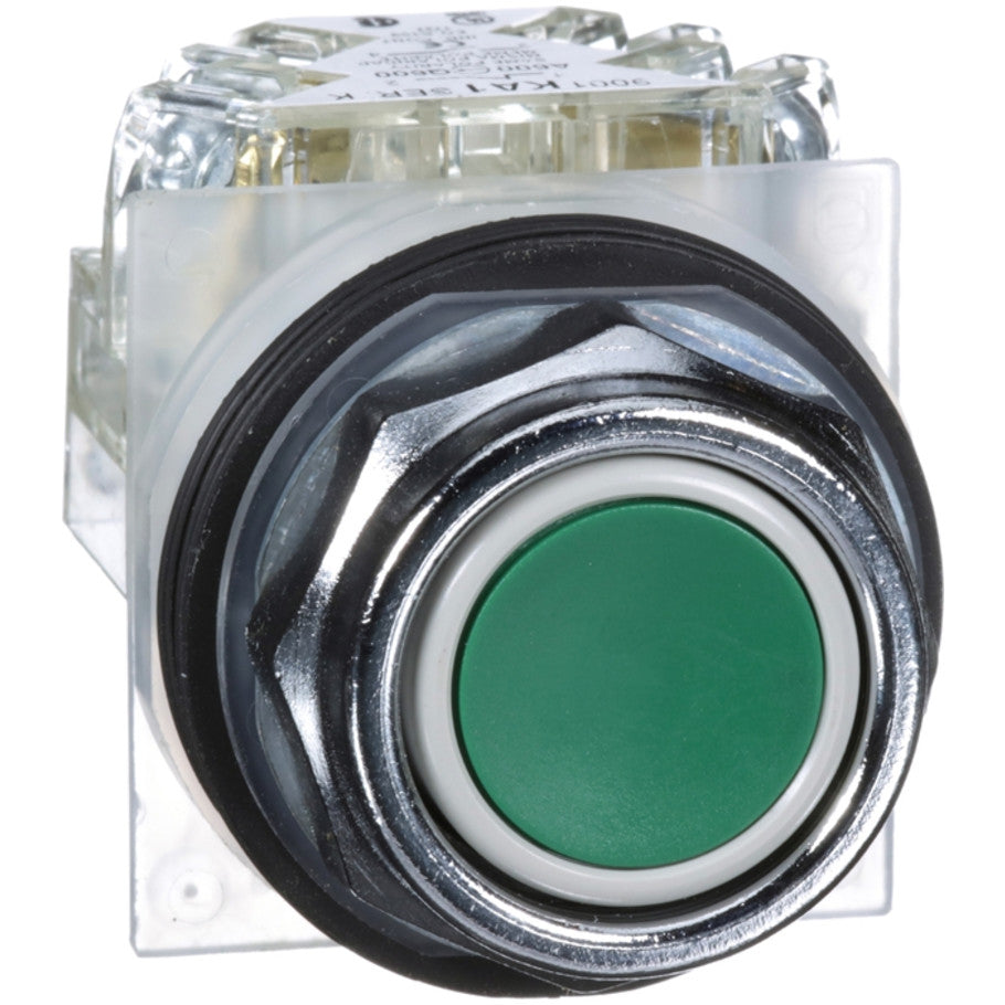 Non-Illuminated 30mm Pushbutton Operator, Momentary, 1NO/1NC Contact (KA1), Full Guard, Green Pushbutton Head