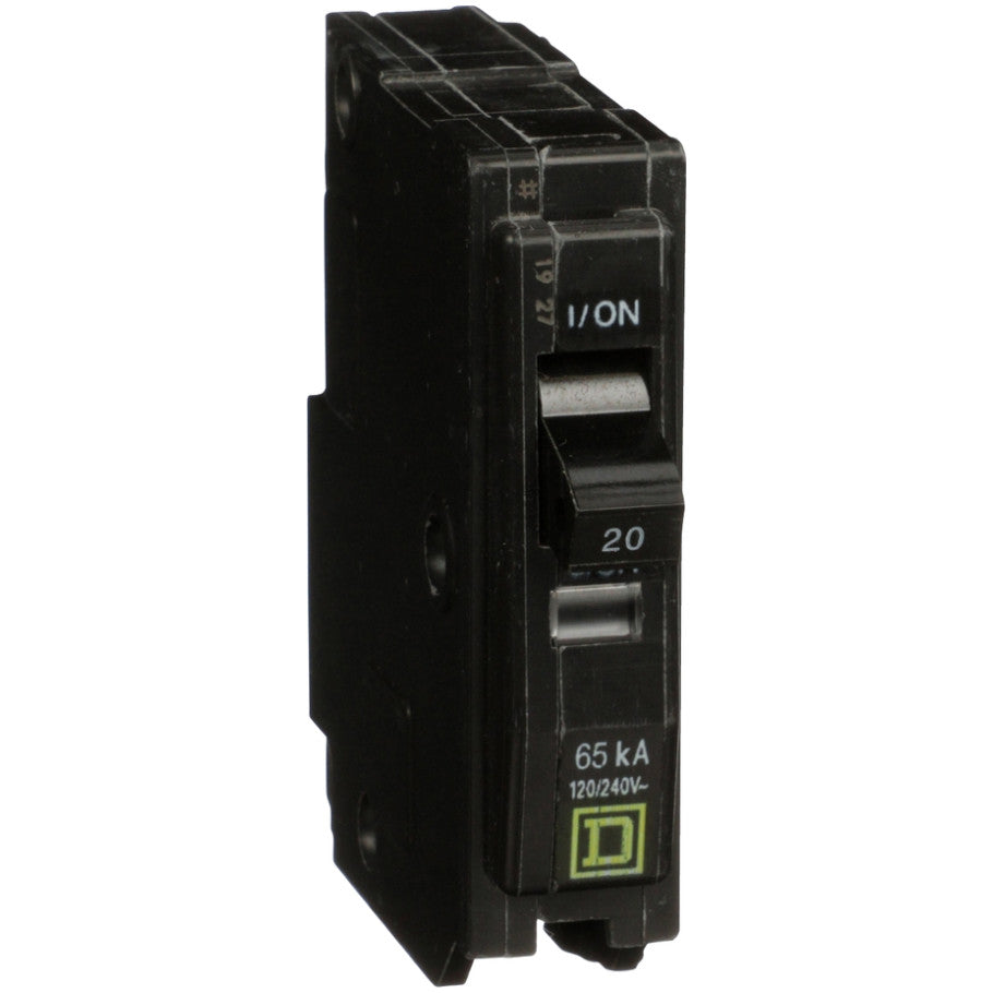 QO Plug-On Circuit Breaker, 20A, 120/240V, 1-Pole, Interrupt Rating 65kA