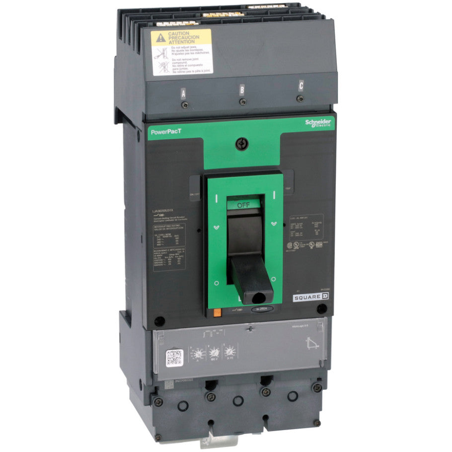 PowerPact LJA Series Circuit Breaker, 600V ac, 250A, 3-Pole, ABC-Phase, 25 kA, 3.3 Trip, I-Line, L-Frame