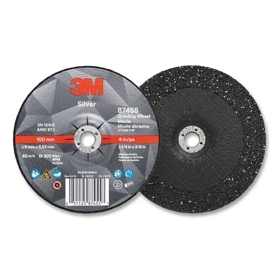 3M 051125-87455 Silver Depressed Center Grinding Wheel, 4 in dia, 1/4 in, 7/8 in arbor, 36 Grit, Precision Shaped Ceramic