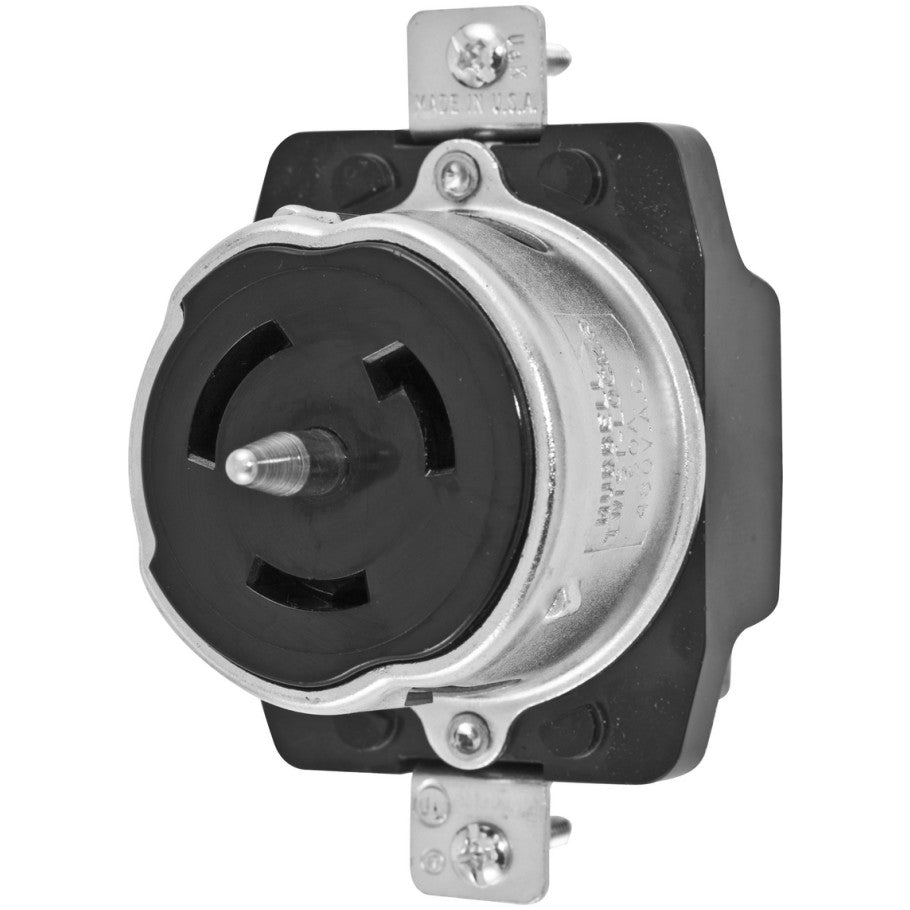 Twist-Lock Single Receptacle, Non-NEMA, 50A, 480V, 2P3W, Black Phenolic