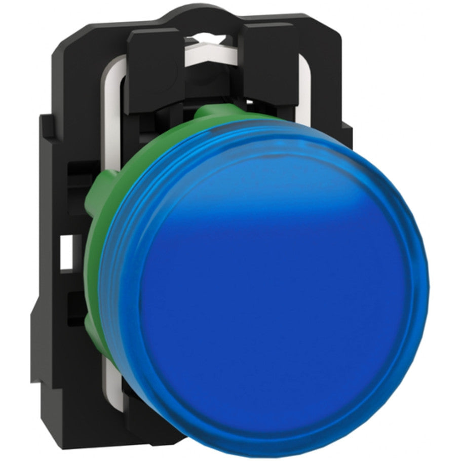 Pilot light, Harmony XB5, gray plastic, blue, 22mm, universal LED, plain lens, 110...120V AC