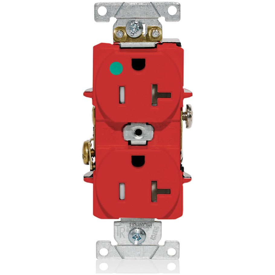 Duplex Receptacle, Tamper Resistant, Hospital Grade, 2-Pole, 3-Wire Grounding, NEMA 5-20R, Flat Face, Red
