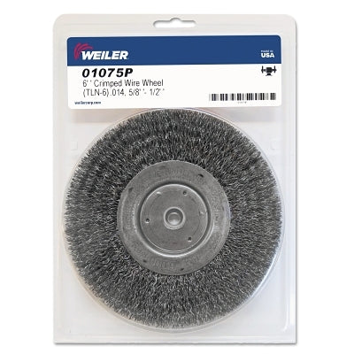 Narrow Face Crimped Wire Wheel, 6 in D x 3/4 W, .014 in Steel Wire, 6,000 rpm