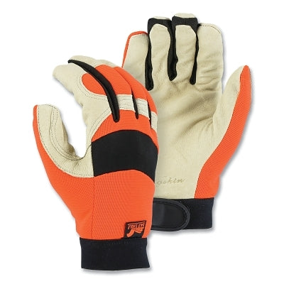 Winter Lined Thinsulate Bald Eagle Pigskin Mechanics Gloves, Pigskin/Neoprene, 9/Medium, Beige/Hi-vis Orange