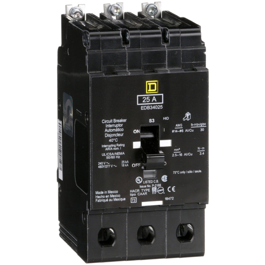 Mini circuit breaker, E-Frame, 25A, 3 pole, 480Y/277VAC, 25kA max, bolt on  TAA