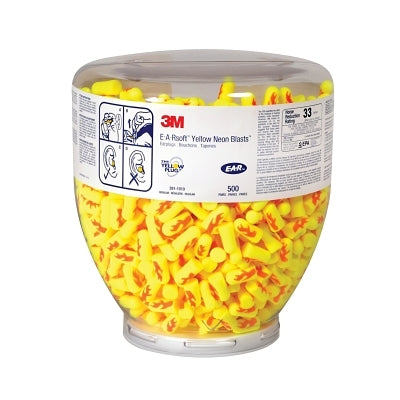 3M 391-1010 E-A-Rsoft Yellow Neons Foam Earplug, Polyurethane, Uncorded, Clear Bottle