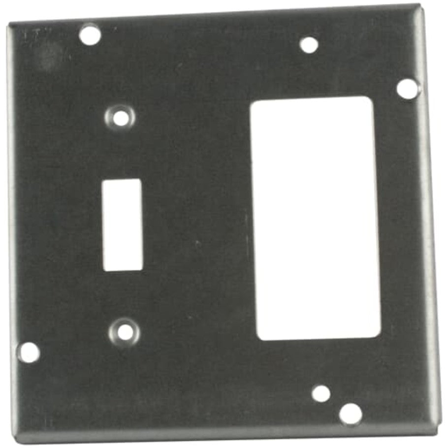 Steel 4-11/16 in. Square Cover 1/2 in. Raised for (1) Toggle Switch and (1) GFCI Receptacle