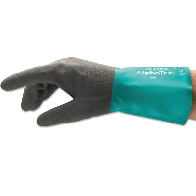 AlphaTec 58-530B/58-535B Gloves, 8, Grey/Teal, 12 in Cuff, 58-530B