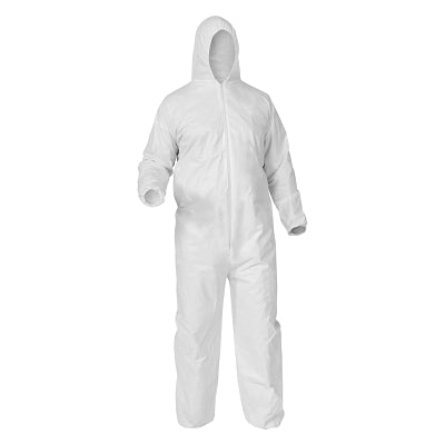 A35 Economy Liquid and Particle Protection Coveralls, Zipper Front/Elastic Wrists/Ankles/Hood, White, 4XL