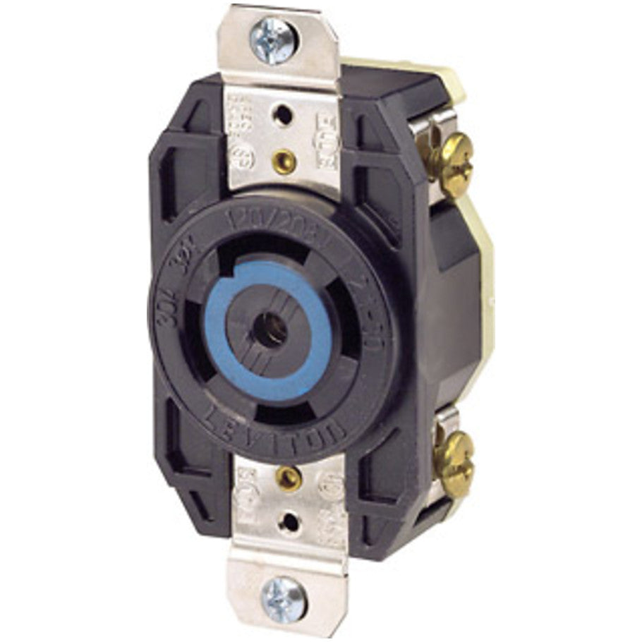V-0-MAX Industrial Grade Locking Single Receptacle, 30A, 3-Phase Y 120/208V, 4P5W, NEMA L21-30R, Flush Mount, Black