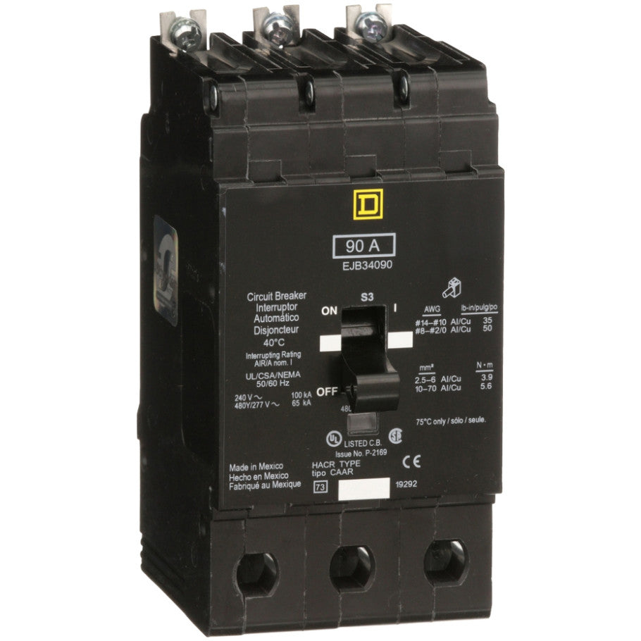 Mini circuit breaker, E-Frame, 90A, 3 pole, 480Y/277VAC, 100kA max, bolt on  TAA