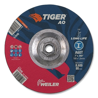 Tiger AO Cutting Wheel, 7 in dia x 0.060 in Thick, 5/8 in-11 UNC Arbor, A60T, Type 27