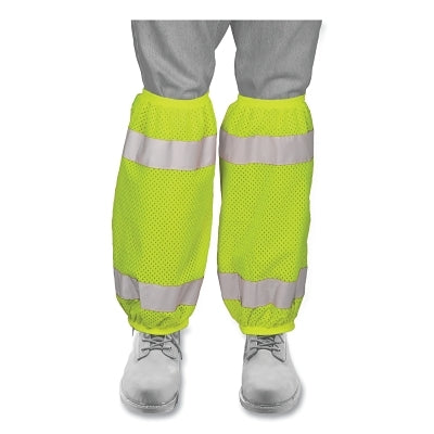 Mesh Safety Gaiters, Class E, One Size Fits Most, Lime with Reflective Stripes, Ultra-Cool 100% Polyester