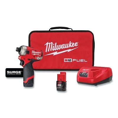 M12 FUEL SURGE Hex Hydraulic Driver, Kit, 1/4 in, 12 V, 3200 RPM, with Battery, Charger, Belt Clip, Bag