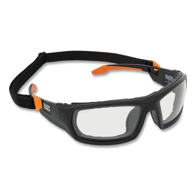 Professional Full-Frame Gasket Safety Glasses, Clear Lens, Polycarbonate, Anti-Fog, Anti-Scratch, Black/Orange