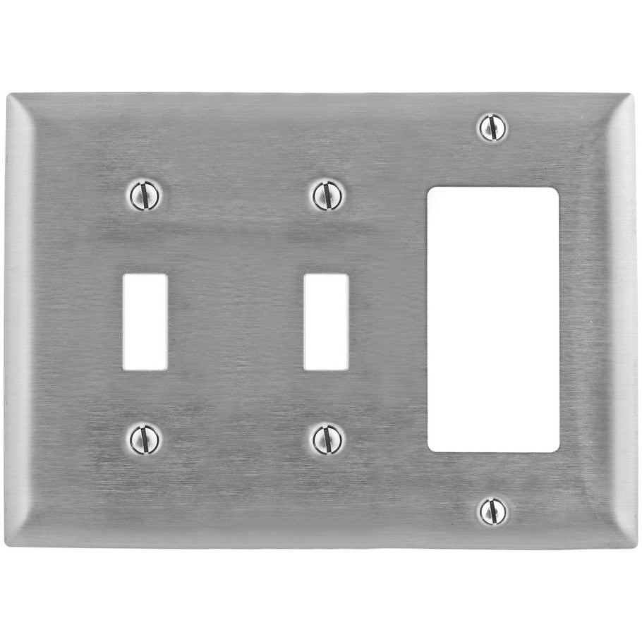 3 Gang Combination (2) Toggle Switch and (1) Decorator Device Stainless Steel Wall Plate
