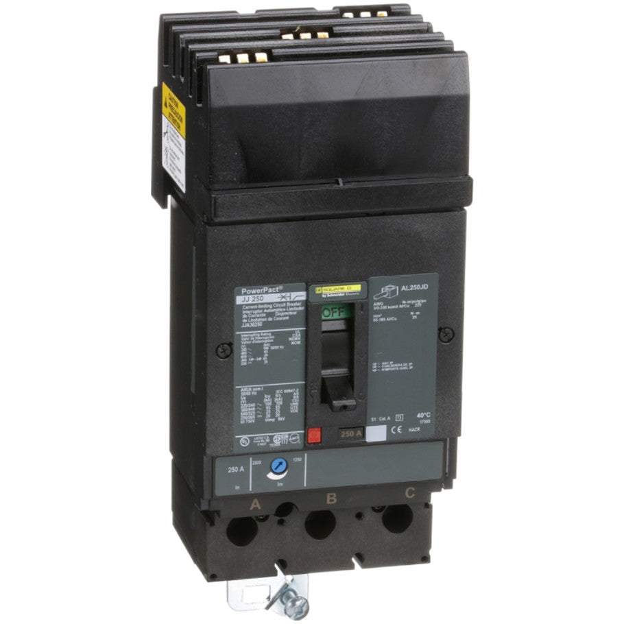 Circuit breaker, PowerPacT J, 250A, 3 pole, 600VAC, 25kA, I-Line, thermal magnetic, 80 , ABC