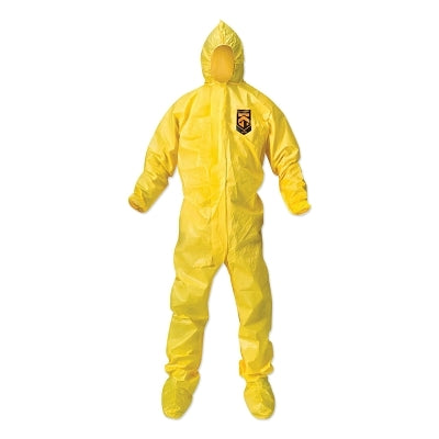 A70 Chemical Splash Protection Coveralls, Yellow, XL, Hood/Boots