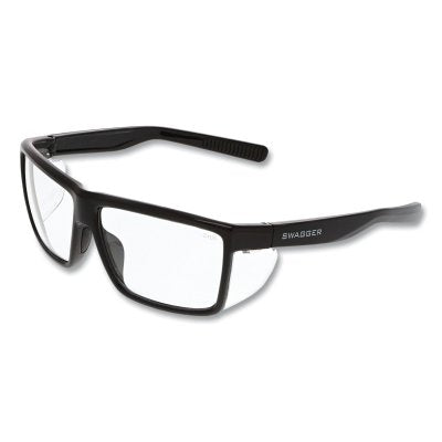 Swagger SR2 Series Safety Glasses, Polycarbonate Lens/Fr, Duramass Hard Coat, Black Frame, Clear Lens