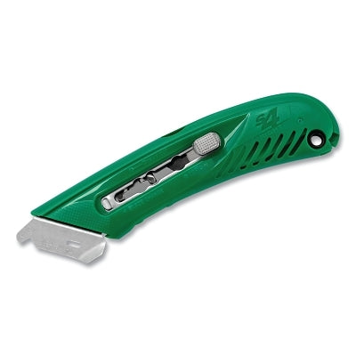 S4 Guarded Safety Knife, S4SR, Auto-Retracting, Button, Right-Handed, Plastic, Holds 5 Additional Blades, Green