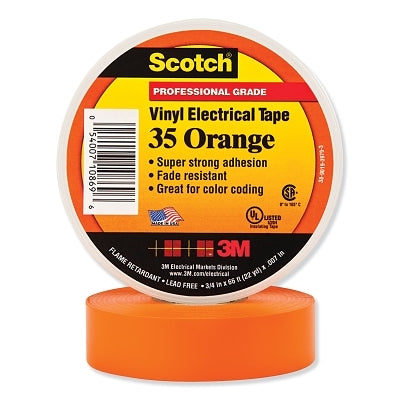 3M 102731 Vinyl Electrical Color Coding Tape, 35, 1/2 in W x 20 ft L, Orange