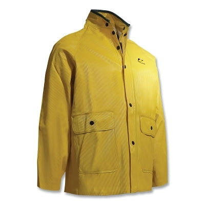 Webtex Rain Jacket, Hood Snaps, 0.65 mm Thick, Heavy-Duty Ribbed PVC, Yellow, Large