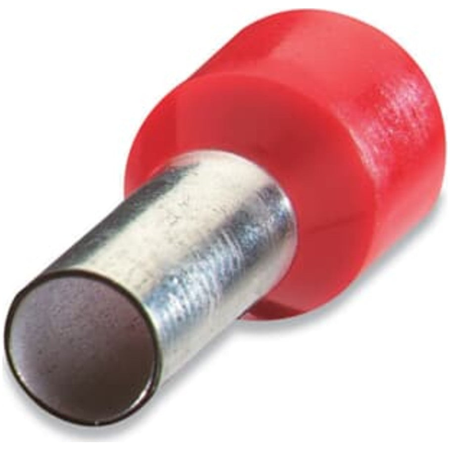 Polypropylene-Insulated Ferrule, Total Length .571 Inches/14.5mm, Wire Range 18 AWG/1.00mm2, Color Red, Copper, Tin Plated