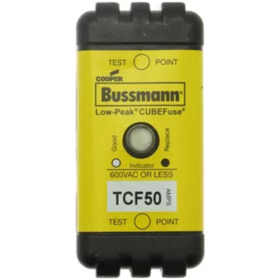 Low-Peak CUBEFuse Time Delay Fuse, Class CF, Indicating, Finger Safe, Dual-Element, 50A, 600Vac/300Vdc