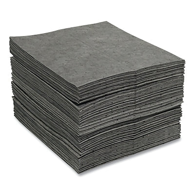 Sorbent Pad, 16 in L x 18 in W, Universal, Heavy, Single-Ply, Gray