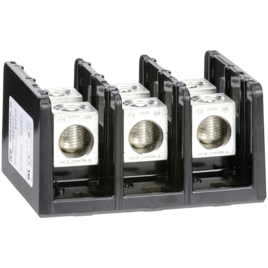 Power distribution block, Linergy, 3 pole, 1 line, 1 load, 310A Cu, 250A Al, 600V
