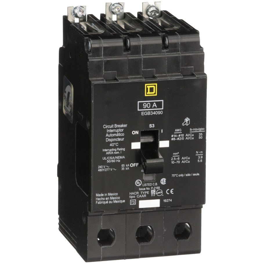 Mini circuit breaker, E-Frame, 90A, 3 pole, 480Y/277VAC, 65kA max, bolt on  TAA