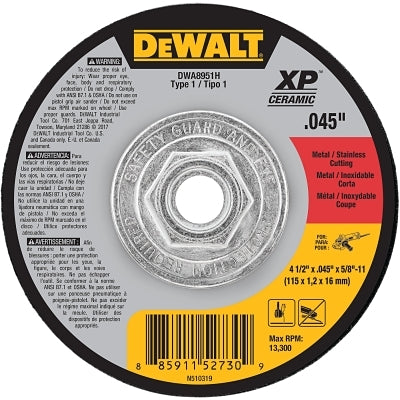 XP Ceramic Type 1 Metal Cutting Wheel, 4-1/2 in x .045 x 5/8 in -11