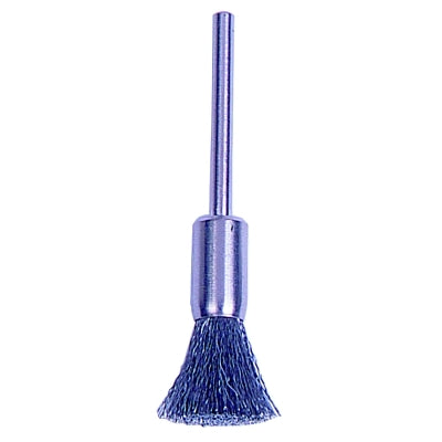Miniature Wire End Brush, Stainless Steel, 5/16 in Brush dia, 0.005 in Bristle dia, 1-1/4 in Stem L, 25000 rpm