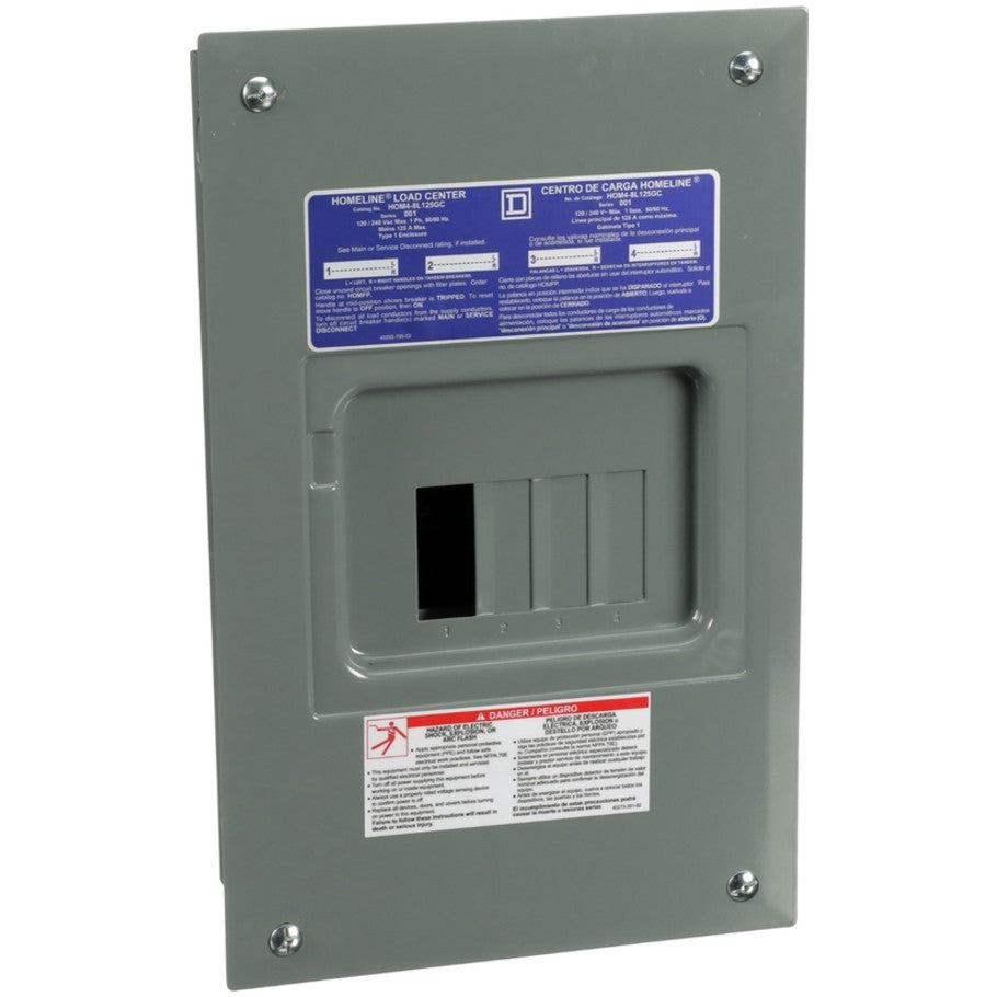 Homeline Load Center, Main Lug, Indoor, 125A 120/240V 1 Phase, 4 Single Pole/8 Tandem