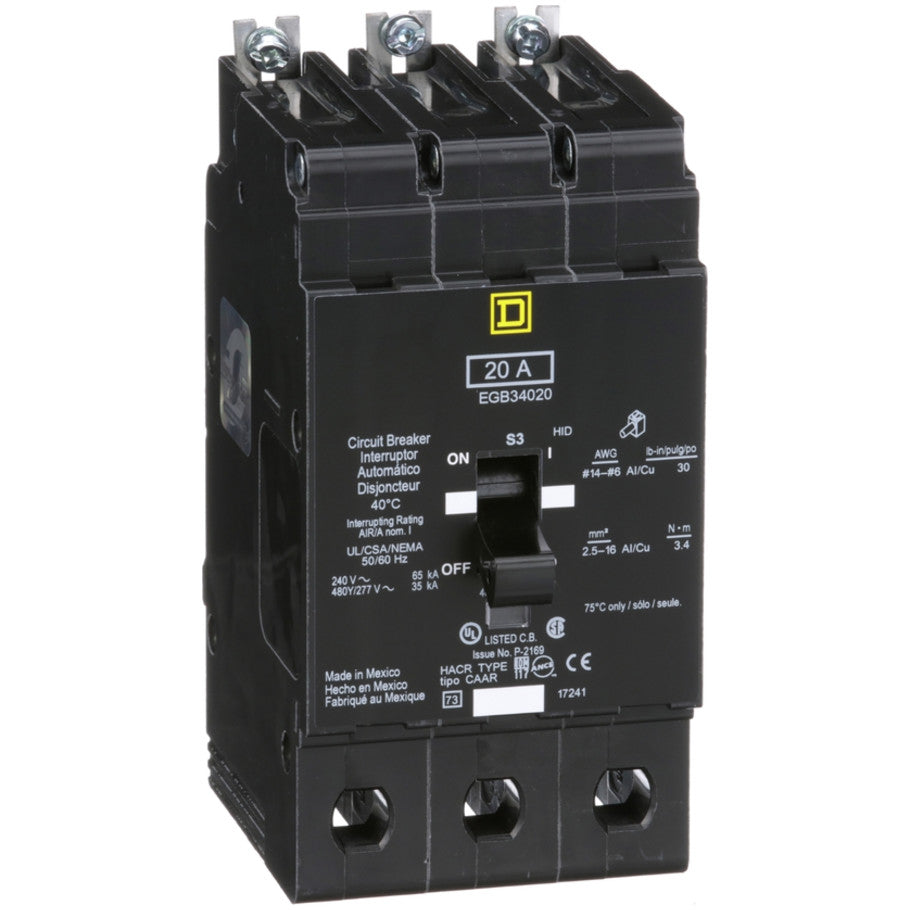 Mini circuit breaker, E-Frame, 20A, 3 pole, 480Y/277VAC, 65kA max, bolt on  TAA