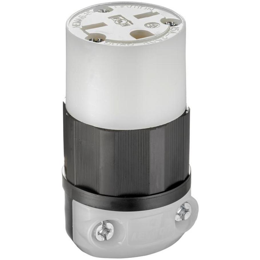 Straight Blade Connector, Industrial Grade, 15A, 250V, Black/White