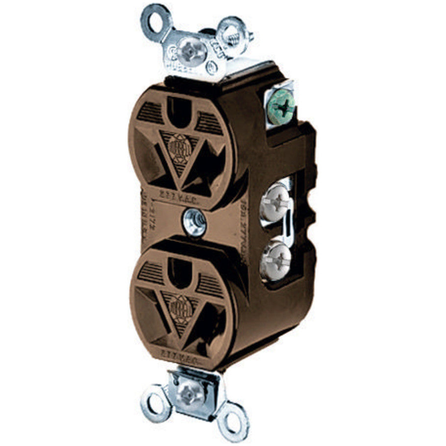 15A 277V 2P3W NEMA 7-15R Back and Side-Wired Straight Blade Duplex Receptacle With Flush Face, Brown