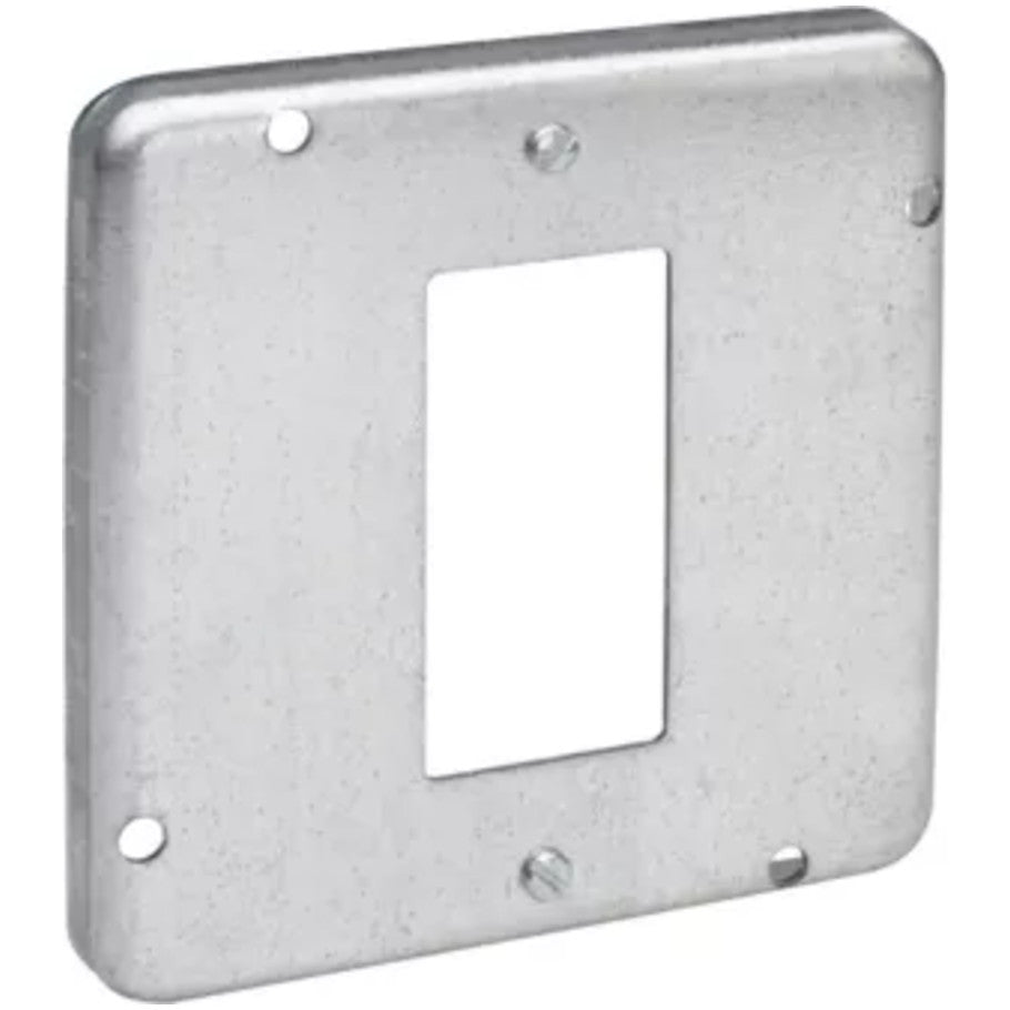 4-11/16 in. Square Surface Cover, Steel, 1/2 in. Raised, (1) Ground Fault Interrupter