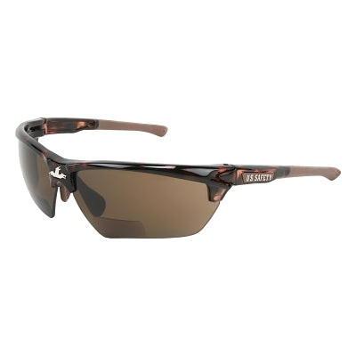 Dominator DM3 Safety Glasses, Polycarbonate Brown Lens, MAX6, Tortoiseshell Polycarbonate/Brown TPR, 2.0 Diopter