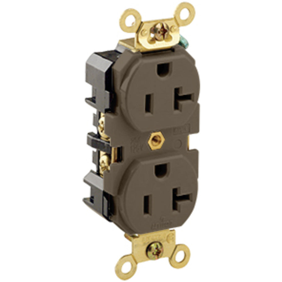 Straight Blade Duplex Receptacle, 20A, 125V, 2P3W, NEMA 5-20R, Self Grounding, Brown