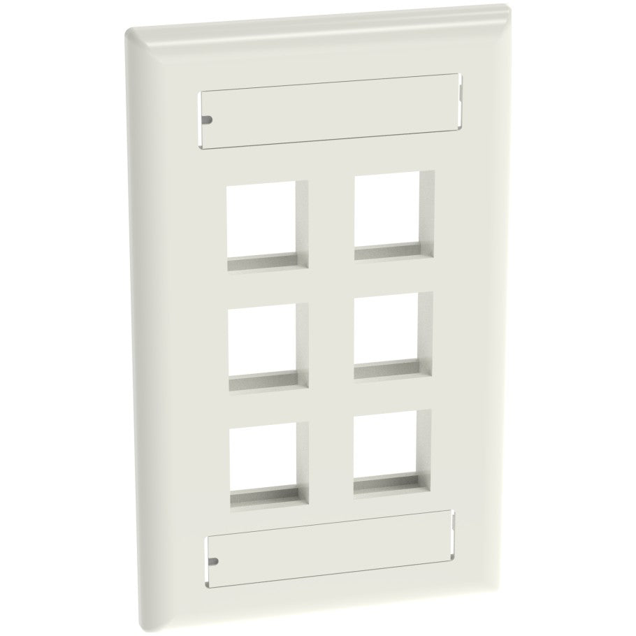 NetKey 1-Gang, Flush Mount Vertical Faceplate, 6-Port, Includes Label and label Covers. Off White