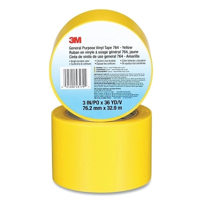 3M 021200-43179 General Purpose Vinyl Tape 764, 3 in x 36 yd x 5 mil, Yellow