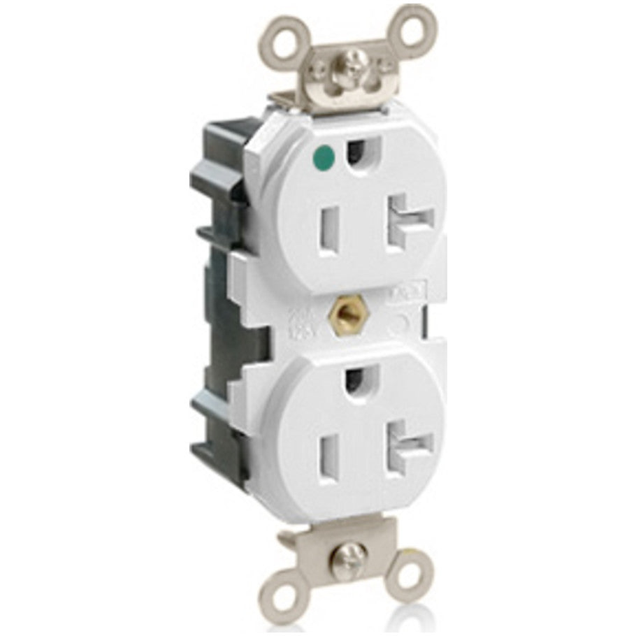 Hospital Grade Receptacle, 20 A, 125 V, 2-Pole, 3-Wire, NEMA Type 5-20R, White