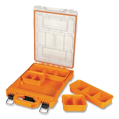 MODbox Compontent Box, Short, Half Width, 4 Compartments, 10.9 in L x 17 in W x 2.9 in H, Orange