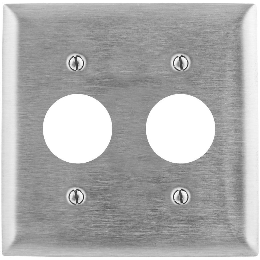 2 Gang (2) Single Receptacle Stainless Steel Wall Plate With 1.40 in. Dia. Device Openings