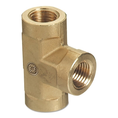 Pipe Thread Tees, Connector, 3,000 PSIG, Brass, 1/4 in NPT (Branch)