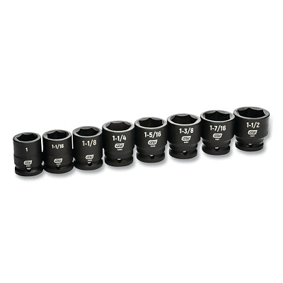 Impact Socket Set, 3/4 in Dr, 6-point, SAE, 1 in to 1-1/2 in, 8-Pc Standard Length, Incl Blow Mold Case